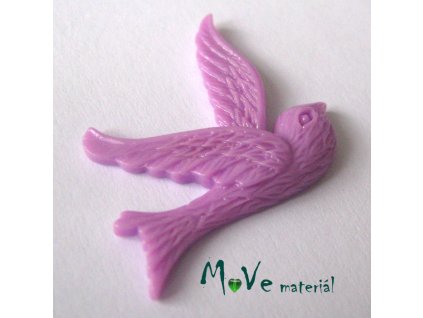 Kabošon ptáček - resin - 1ks, fialový