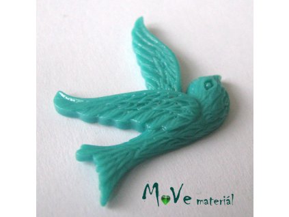 Kabošon ptáček - resin - 1ks, brčálový