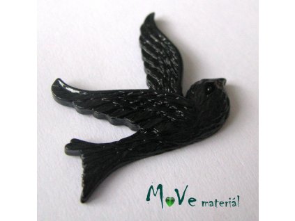 Kabošon ptáček - resin - 1ks, černý