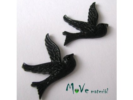 Kabošon ptáček - resin - 2ks, černý