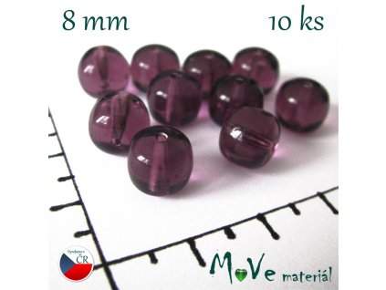 České skleněné fialové soudečky 8mm 10 ks