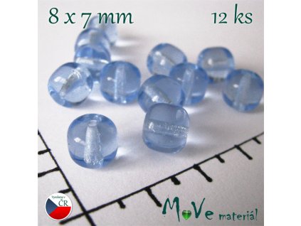 České skleněné modré soudečky 8x7 mm 12 ks