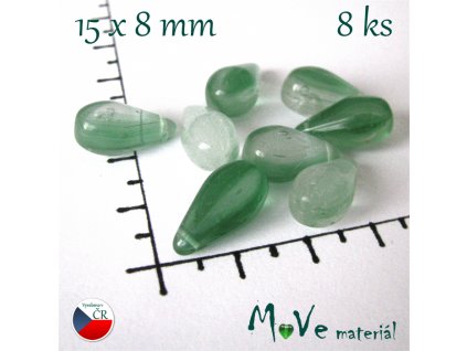 České skleněné zelené kapky 15x8 mm 8ks