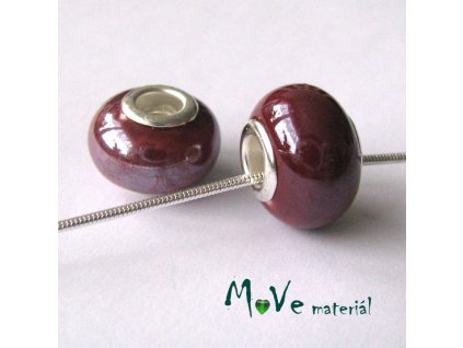 Korálek porcelán. s širokým průvlekem 1kus, hnědočervený