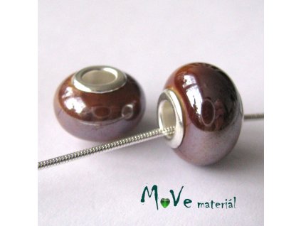 Korálek porcelán. s širokým průvlekem 1kus, hnědý