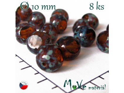 České skleněné modré pokovované korálky 10mm 8 ks