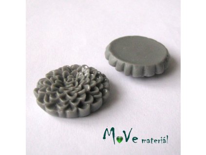 Kabošon květ lesklý D8 - resin - 1ks, šedý
