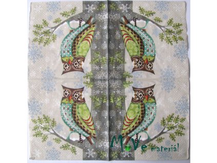 Ubrousek na decoupage 33 x 33cm 1ks, sova