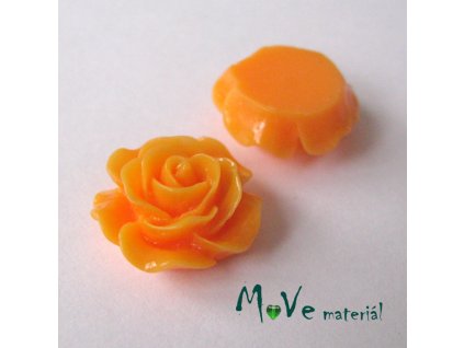 Kabošon růžička lesklá D3 - resin - 2ks, oranžová