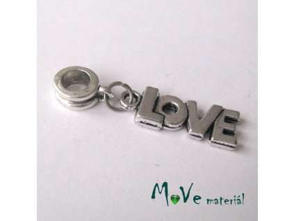 Kovový přívěk s šir. průvlekem 1kus, LOVE
