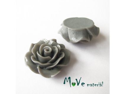 Kabošon růžička lesklá B2 - resin - 2ks, šedý