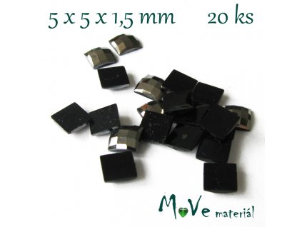 Plastový kabošon čtverec 5x5x1,5mm/20ks, antracit