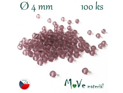 České skleněné kuličky 4mm 100 ks, fialové