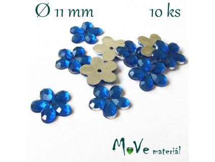Květina plast 11mm našívací 10 ks stř. modrá