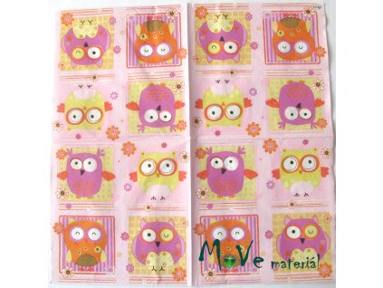 Ubrousek na decoupage 33 x 33cm 1ks, sovy