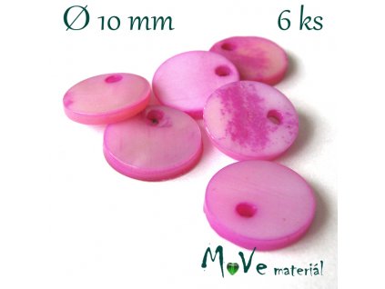 Perleťová placička 10x1,5-2mm 6ks, růžová
