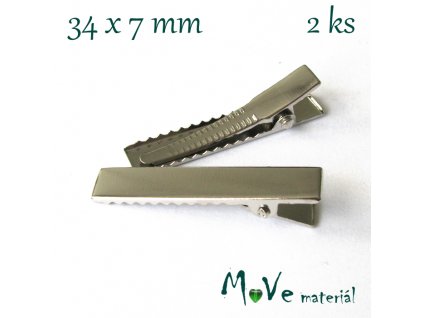 Spona do vlasů plochá se zoubky délka 34mm, 2ks platina