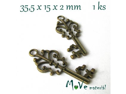 Přívěsek KLÍČ 35,5x15x2mm, 1ks