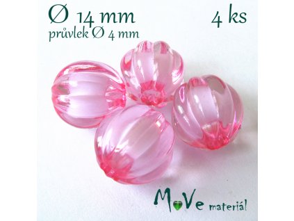Korálek plast kulička 14mm, 4ks, sv. růžový