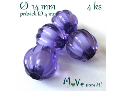 Korálek plast kulička 14mm, 4ks, fialový