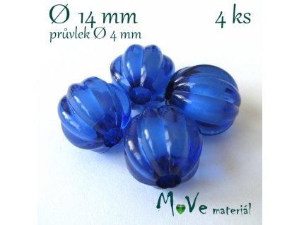 Korálek plast kulička 14mm, 4ks, tm. modrý