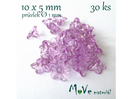Zvonečky průhledné 10x5mm, 30ks, sv. fialové