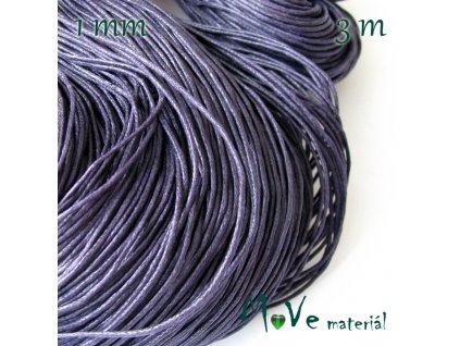 Šňůra voskovaná bavlněná 1mm, 3m, černofialová
