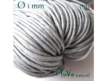 Šňůra voskovaná bavlněná 1mm, 3m, stříbrošedá