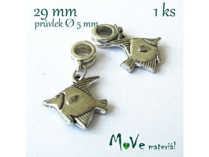 Kovový přívěk s šir. průvlekem 1kus, ryba
