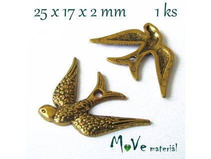 Přívěsek VLAŠTOVKA 25x17x2mm, 1ks, starozlato
