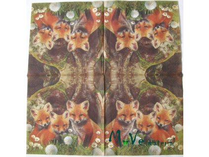 Ubrousek na decoupage 33 x 33cm 1ks, lišky