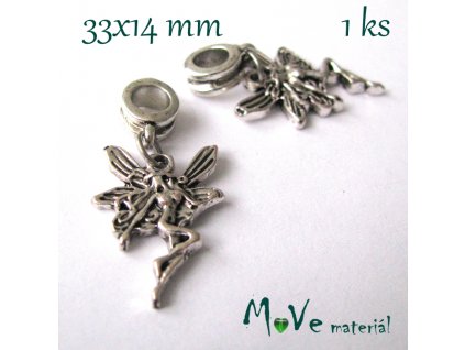 Kovový přívěk s šir. průvlekem 1kus, víla