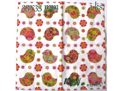 Ubrousek na decoupage 33 x 33cm 1ks, ptáčci
