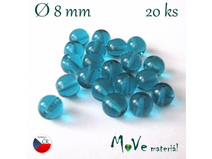 České skleněné kuličky 8mm/20ks, tyrkysové