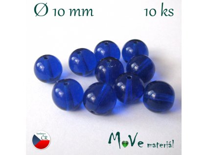 České skleněné kuličky 10mm/10ks, tm. modré