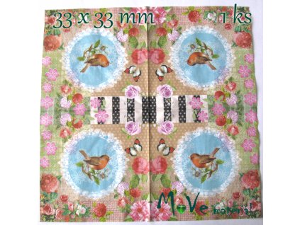 Ubrousek na decoupage 33 x 33cm 1ks, ptáček