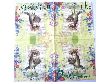 Ubrousek na decoupage 33 x 33cm 1ks, noty