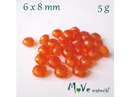 Korálek plast rondelka 6x8mm/5g, tm. oranžový