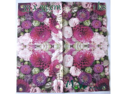 Ubrousek na decoupage 33 x 33cm 1ks, jiřinky