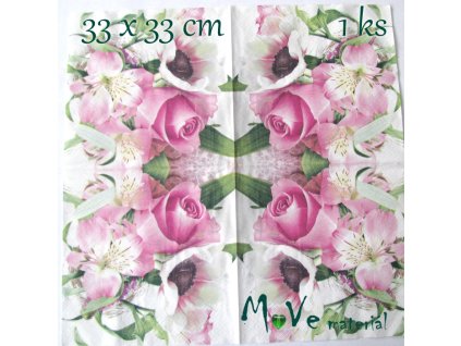 Ubrousek na decoupage 33 x 33cm 1ks, květy