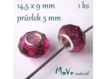 Korálek s šir.průvlekem plast 1kus, fuchsiový