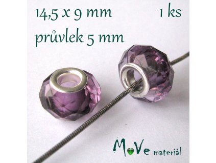 Korálek s šir.průvlekem plast 1kus, růžovofialový