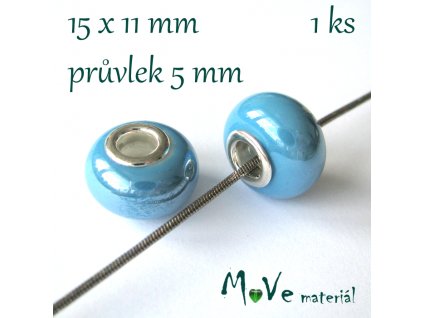 Korálek porcelán. s širokým průvlekem 1kus, tyrkysový