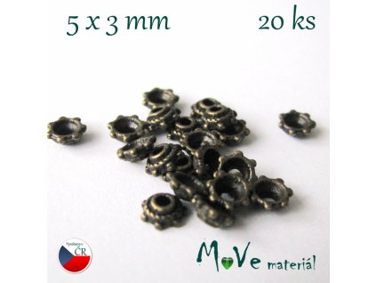 Kaplík 5x3mm, 20ks, staromosazný