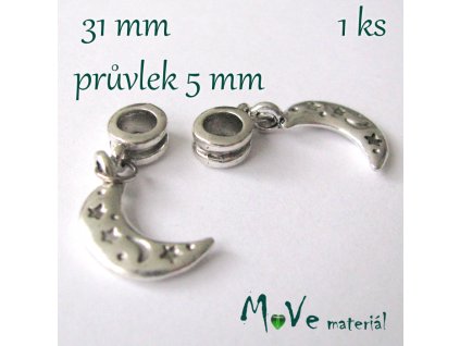 Kovový přívěk s šir. průvlekem 1kus, měsíc
