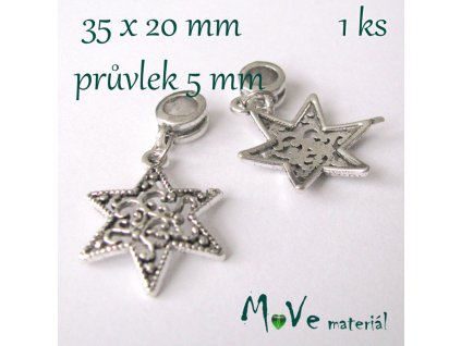 Kovový přívěk s šir. průvlekem 1kus, hvězda