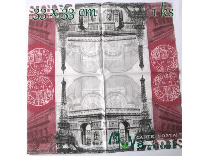 Ubrousek na decoupage 33 x 33cm 1ks, Paříž