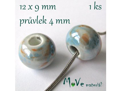 Korálek porcelán. s širokým průvlekem 1kus, žíhaný