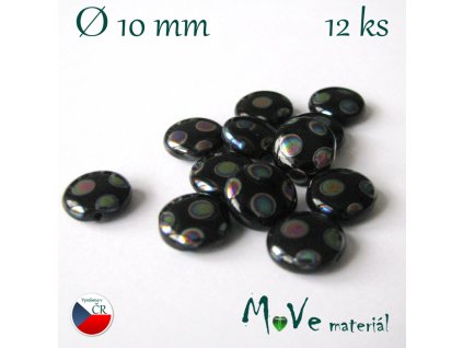 České skleněné placičky 12ks, pokovené, černé