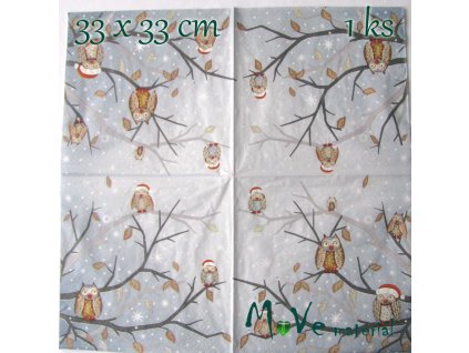 Ubrousek na decoupage 33 x 33cm 1ks, sovy